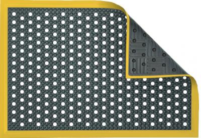 ESD Anti-Fatigue Floor Mat with Holes & 5 cm Yellow Bevel | EFB Complete Bubble ESD | Fire-Retardant | Grey | 60 x 120 cm | Grounding Cord + Snap (15')